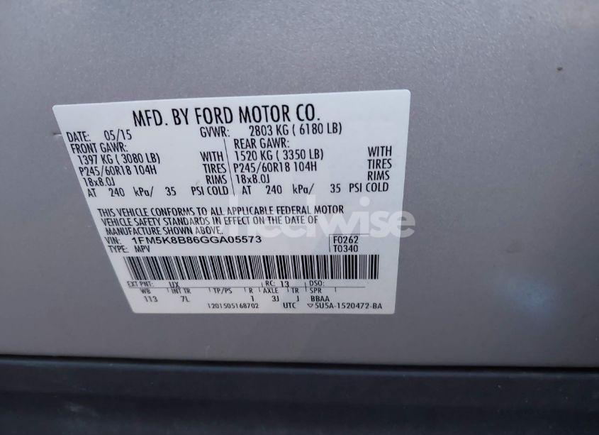 Photo 9 of 2016 Ford Explorer (VIN 1FM5K8B86GGA05573)