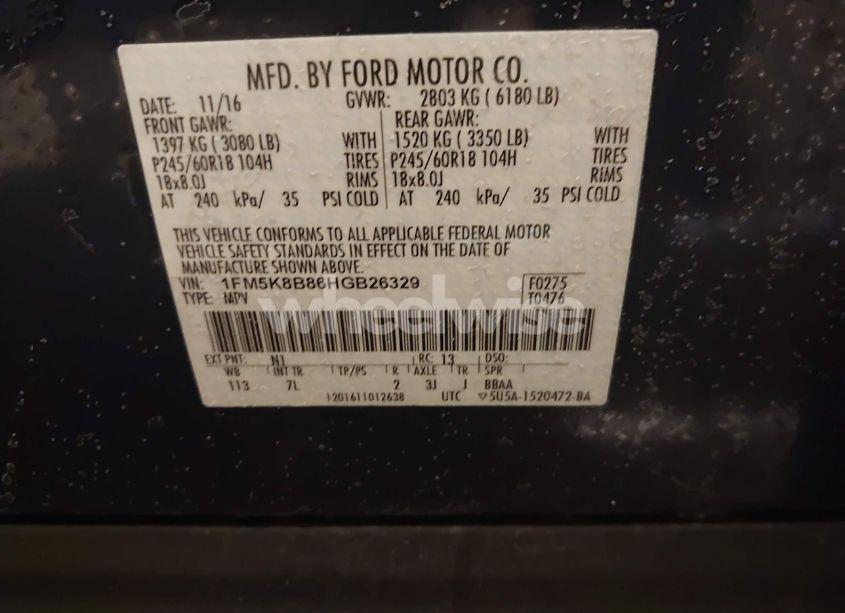 Photo 9 of 2017 Ford Explorer (VIN 1FM5K8B86HGB26329)