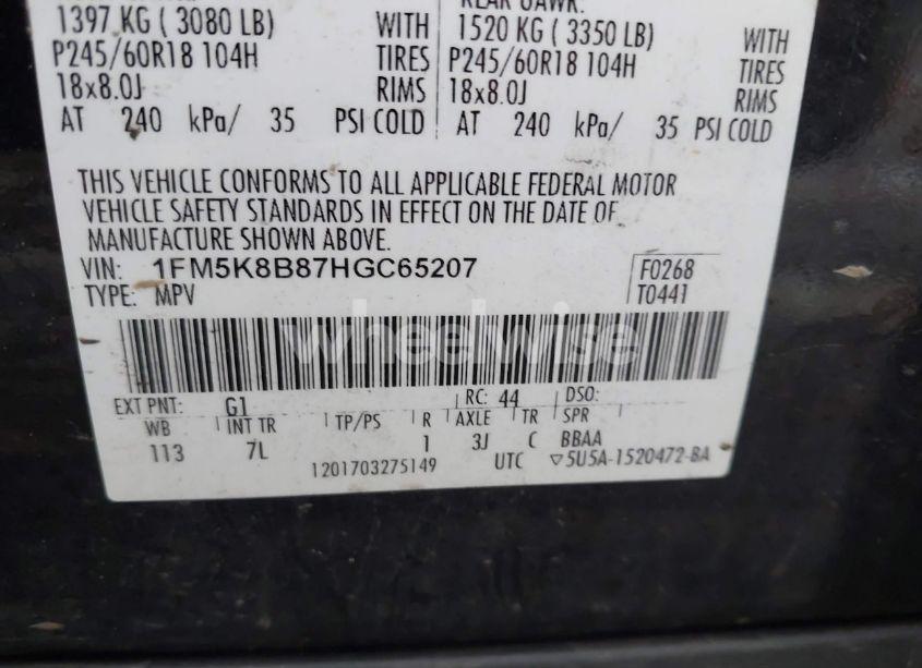 Photo 9 of 2017 Ford Explorer (VIN 1FM5K8B87HGC65207)