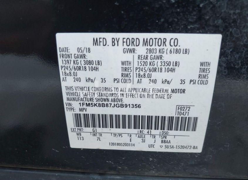 Photo 9 of 2018 Ford Explorer (VIN 1FM5K8B87JGB91356)