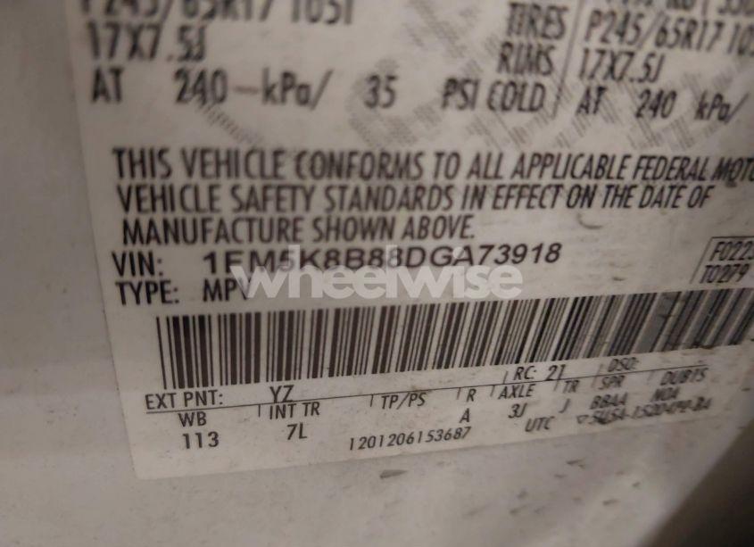 Photo 9 of 2013 Ford Explorer (VIN 1FM5K8B88DGA73918)