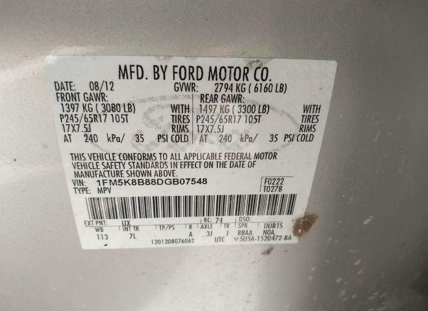 Photo 9 of 2013 Ford Explorer (VIN 1FM5K8B88DGB07548)