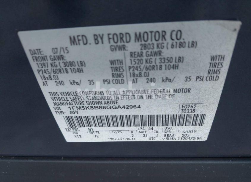 Photo 8 of 2016 Ford Explorer (VIN 1FM5K8B88GGA42964)