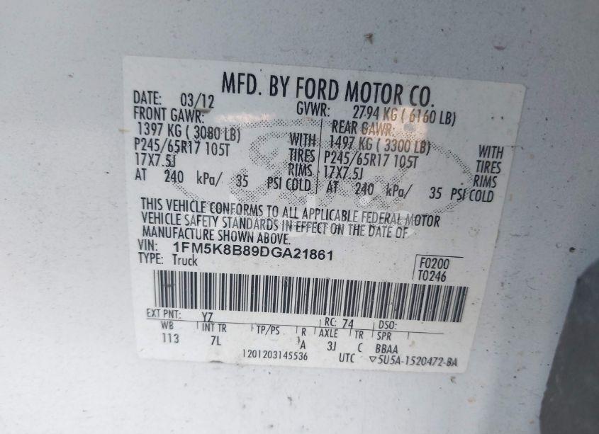 Photo 9 of 2013 Ford Explorer (VIN 1FM5K8B89DGA21861)