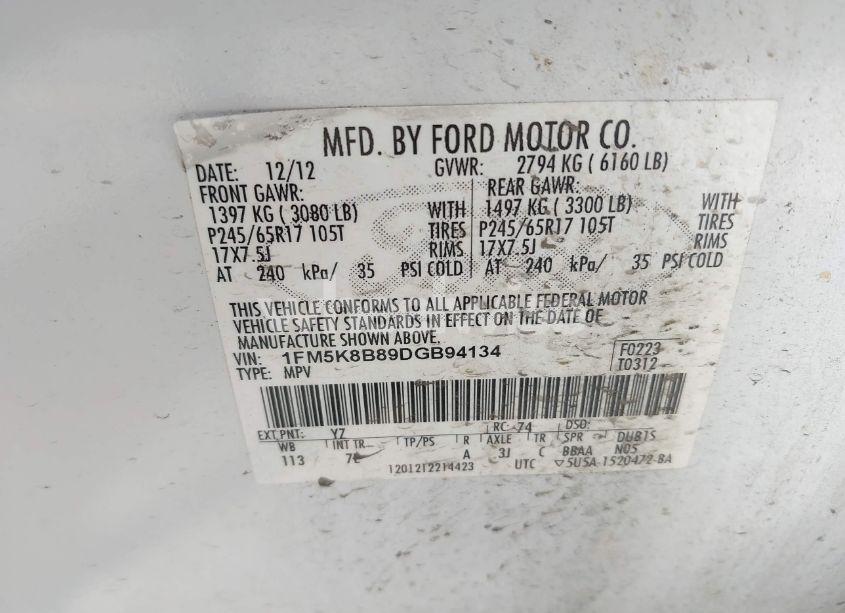 Photo 9 of 2013 Ford Explorer (VIN 1FM5K8B89DGB94134)