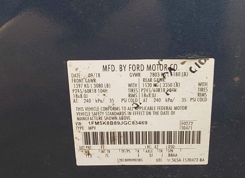 Photo 9 of 2018 Ford Explorer (VIN 1FM5K8B89JGC83469)