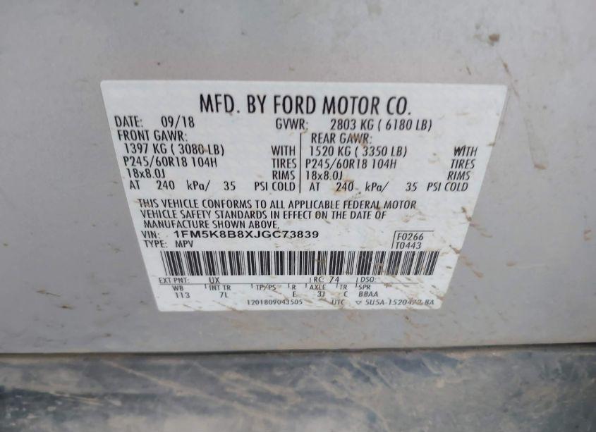 Photo 9 of 2018 Ford Explorer (VIN 1FM5K8B8XJGC73839)