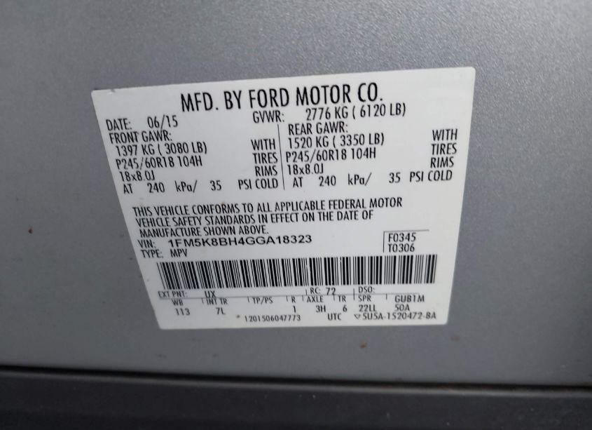 Photo 9 of 2016 Ford Explorer (VIN 1FM5K8BH4GGA18323)