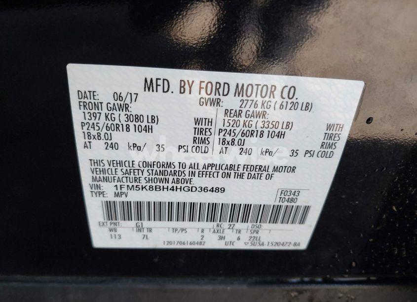 Photo 9 of 2017 Ford Explorer (VIN 1FM5K8BH4HGD36489)