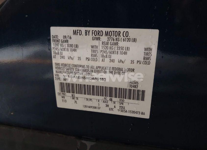 Photo 9 of 2017 Ford Explorer (VIN 1FM5K8BH5HGA86180)