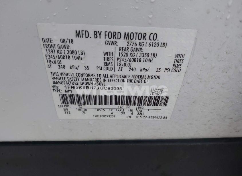 Photo 9 of 2018 Ford Explorer (VIN 1FM5K8BH7JGC83003)