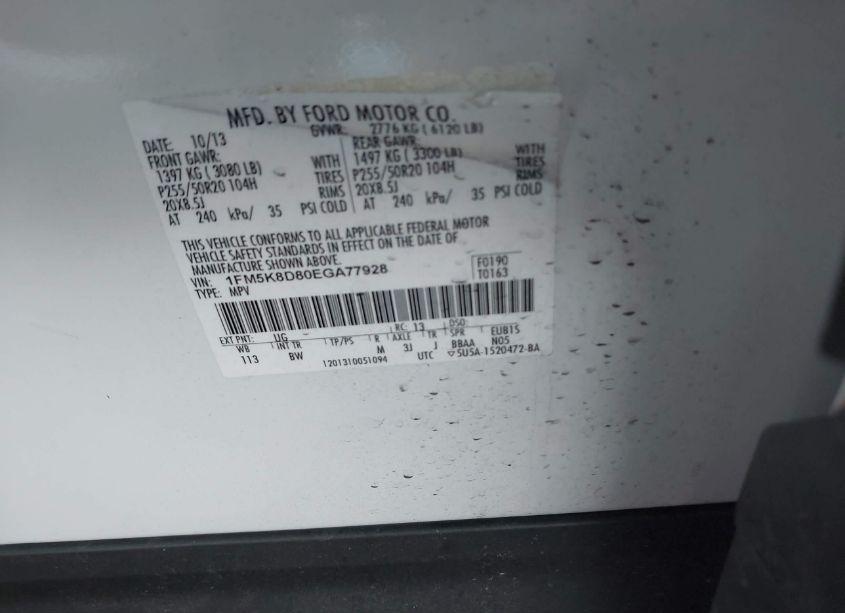 Photo 9 of 2014 Ford Explorer XLT (VIN 1FM5K8D80EGA77928)