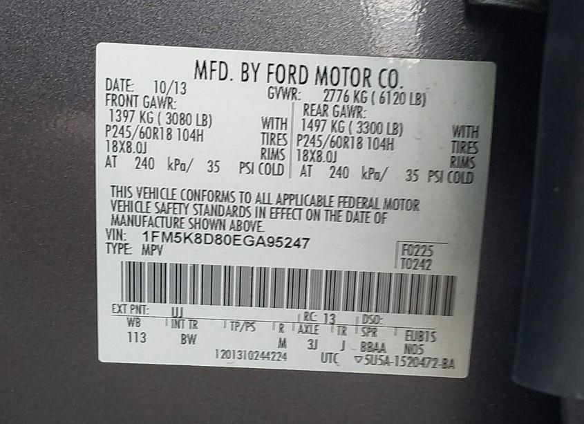 Photo 9 of 2014 Ford Explorer XLT (VIN 1FM5K8D80EGA95247)