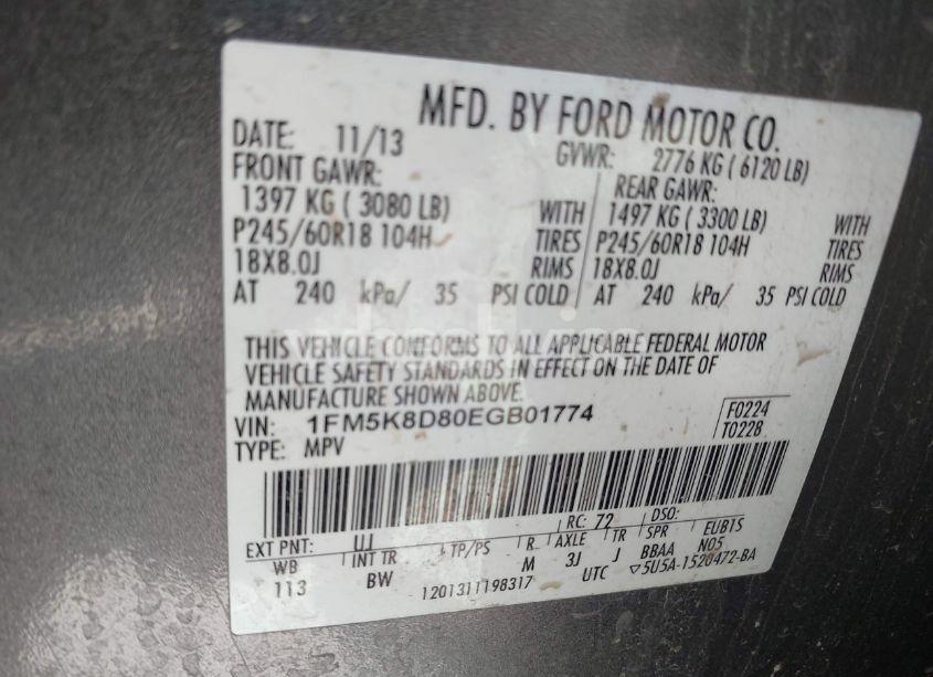 Photo 9 of 2014 Ford Explorer XLT (VIN 1FM5K8D80EGB01774)