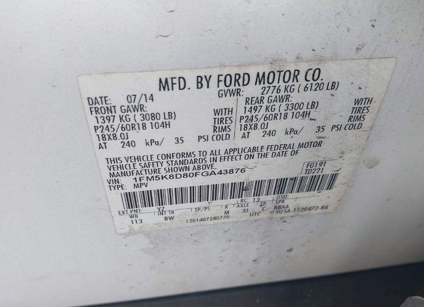 Photo 9 of 2015 Ford Explorer XLT (VIN 1FM5K8D80FGA43876)