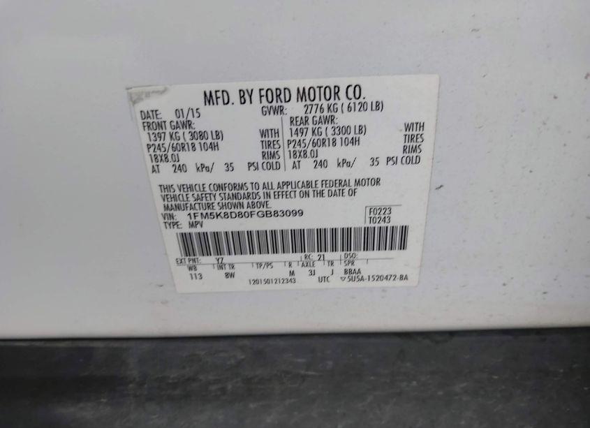 Photo 9 of 2015 Ford Explorer XLT (VIN 1FM5K8D80FGB83099)