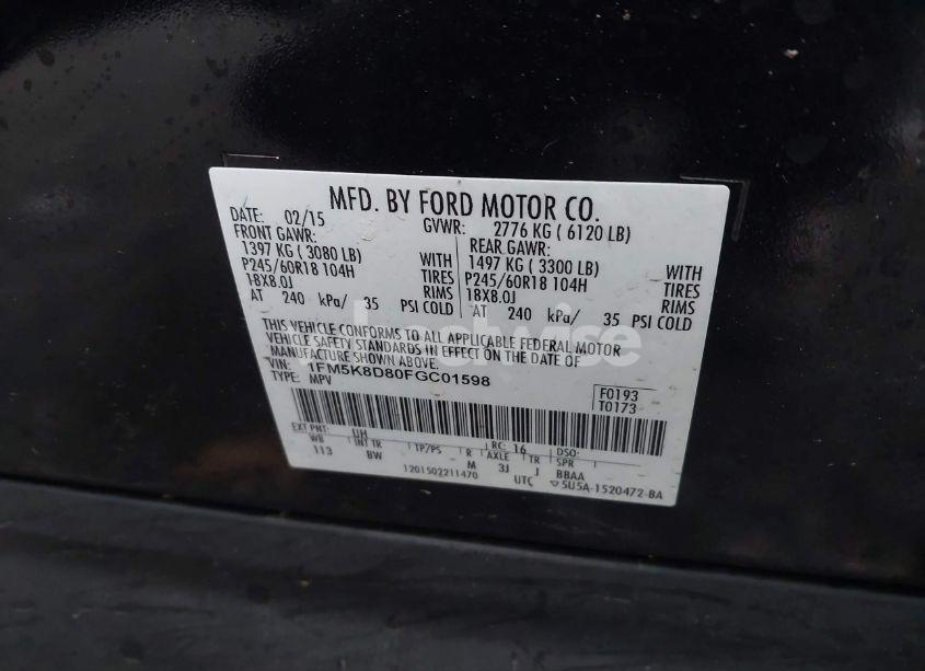 Photo 9 of 2015 Ford Explorer XLT (VIN 1FM5K8D80FGC01598)