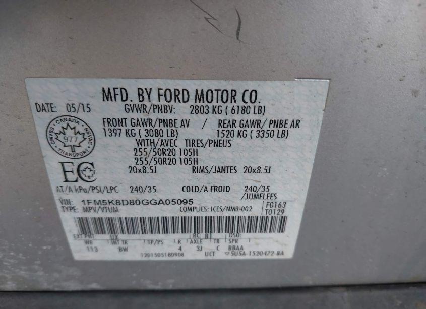 Photo 9 of 2016 Ford Explorer XLT (VIN 1FM5K8D80GGA05095)