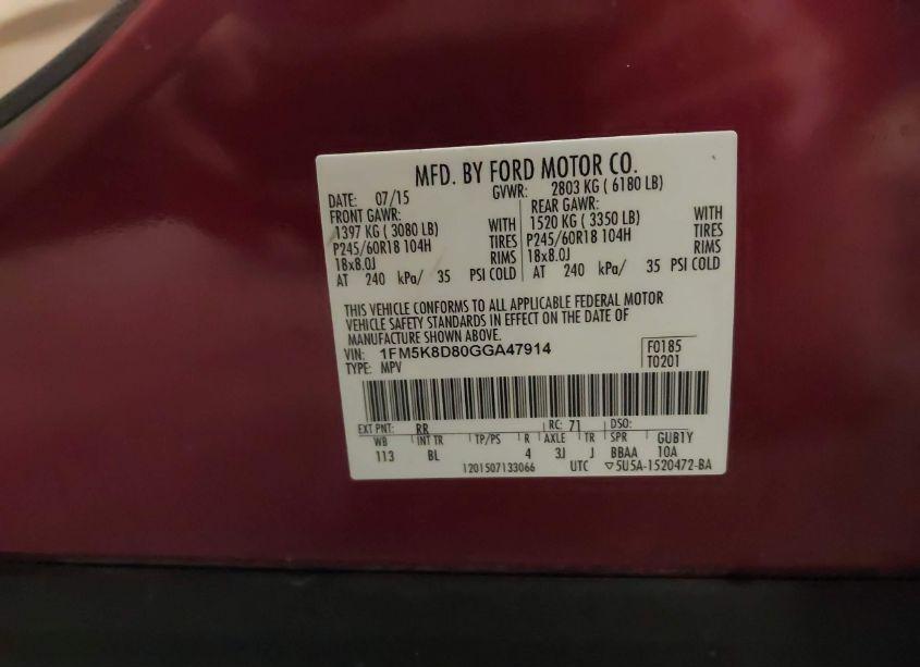 Photo 9 of 2016 Ford Explorer XLT (VIN 1FM5K8D80GGA47914)