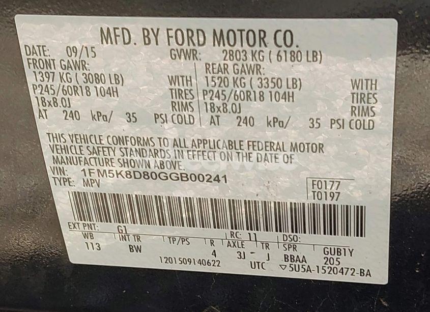 Photo 18 of 2016 Ford Explorer XLT (VIN 1FM5K8D80GGB00241)