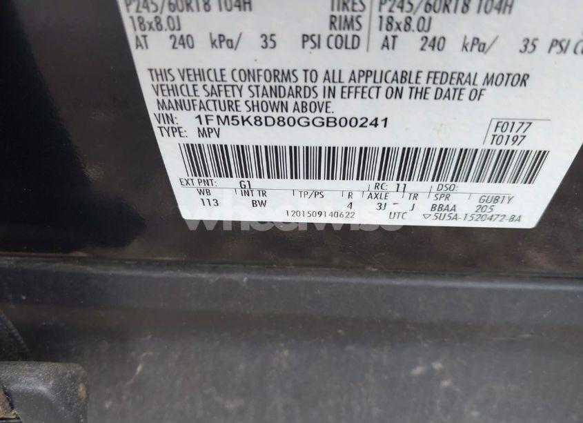 Photo 9 of 2016 Ford Explorer XLT (VIN 1FM5K8D80GGB00241)