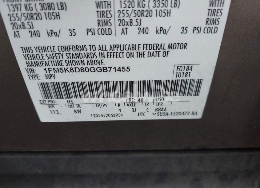 Photo 9 of 2016 Ford Explorer XLT (VIN 1FM5K8D80GGB71455)