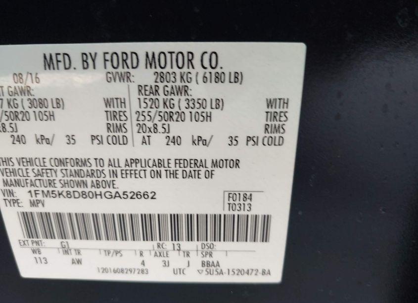 Photo 9 of 2017 Ford Explorer XLT (VIN 1FM5K8D80HGA52662)