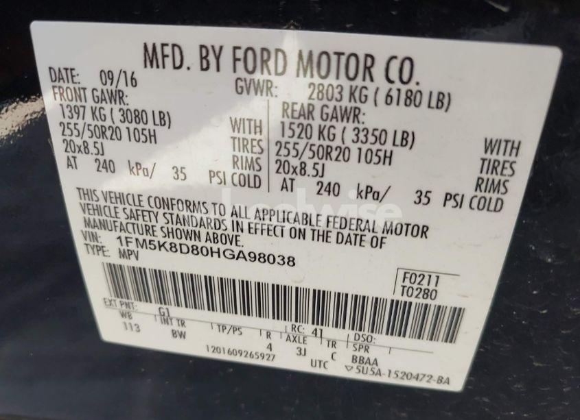 Photo 9 of 2017 Ford Explorer XLT (VIN 1FM5K8D80HGA98038)