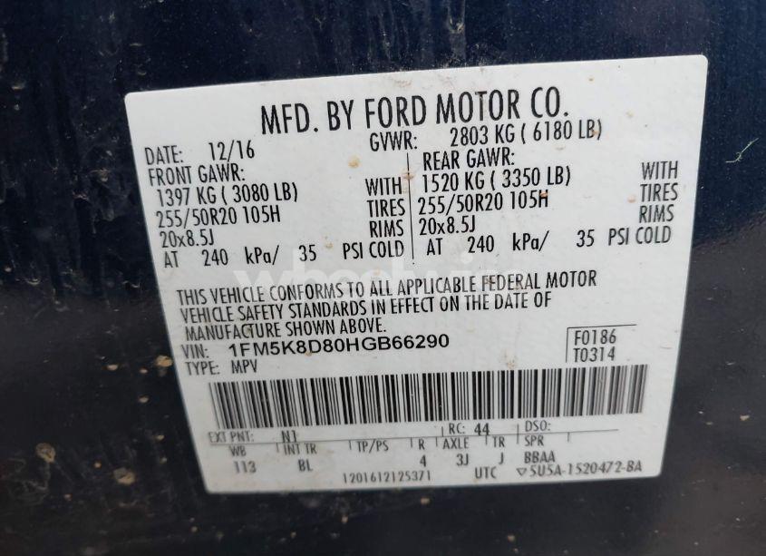 Photo 9 of 2017 Ford Explorer XLT (VIN 1FM5K8D80HGB66290)