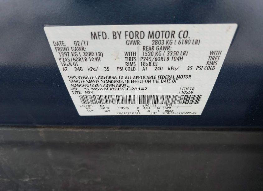 Photo 9 of 2017 Ford Explorer XLT (VIN 1FM5K8D80HGC28142)