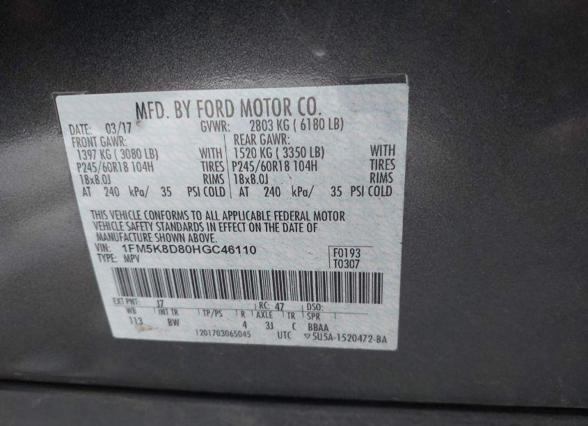 Photo 9 of 2017 Ford Explorer XLT (VIN 1FM5K8D80HGC46110)