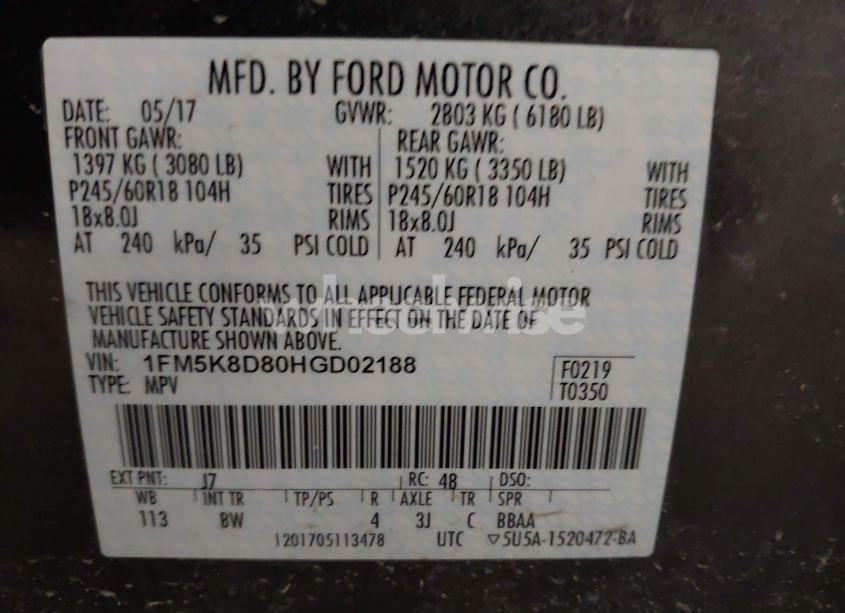 Photo 9 of 2017 Ford Explorer XLT (VIN 1FM5K8D80HGD02188)