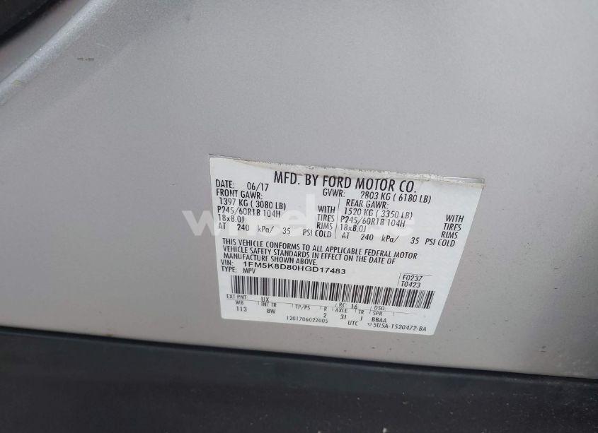 Photo 9 of 2017 Ford Explorer XLT (VIN 1FM5K8D80HGD17483)