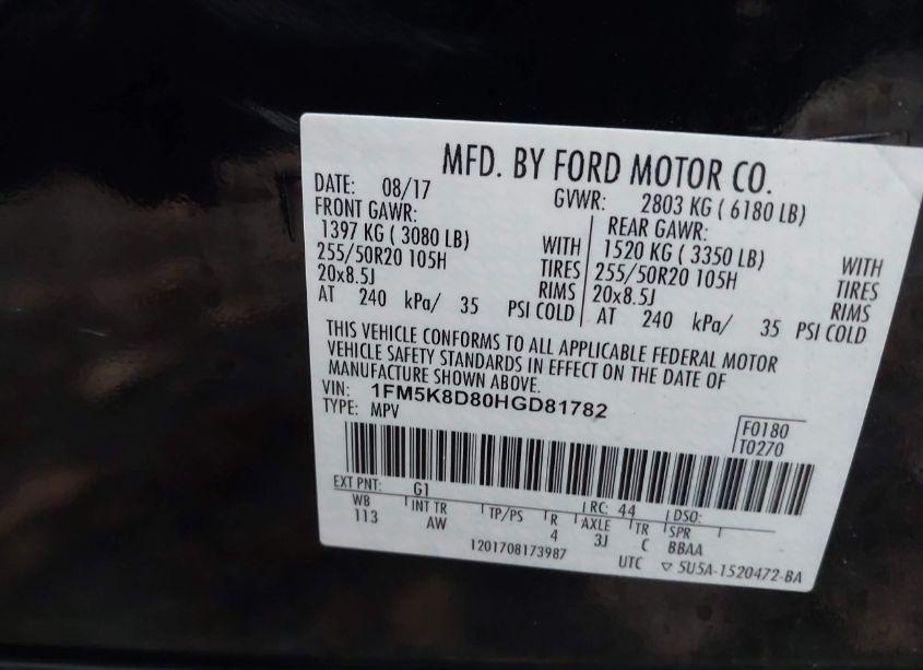 Photo 9 of 2017 Ford Explorer XLT (VIN 1FM5K8D80HGD81782)