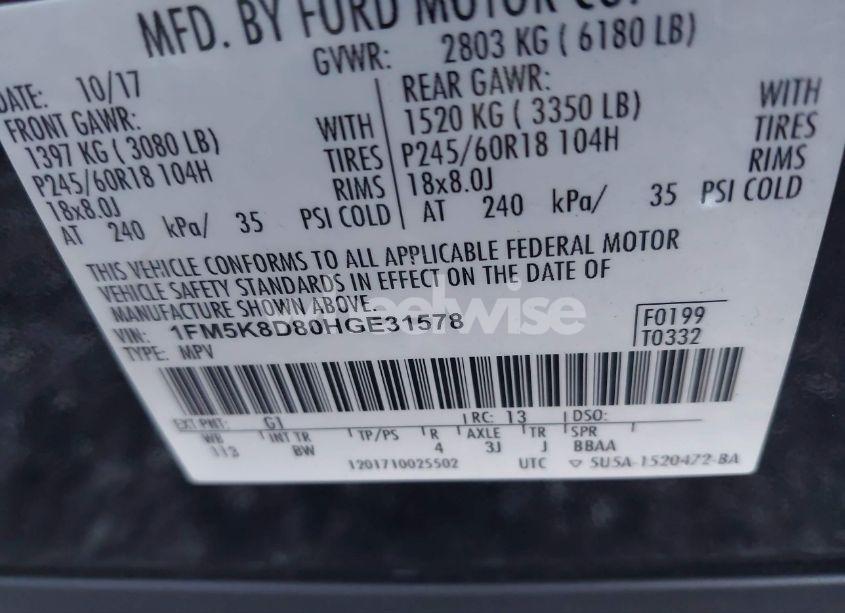 Photo 9 of 2017 Ford Explorer XLT (VIN 1FM5K8D80HGE31578)