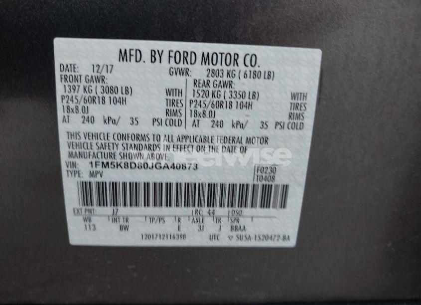 Photo 9 of 2018 Ford Explorer XLT (VIN 1FM5K8D80JGA40873)