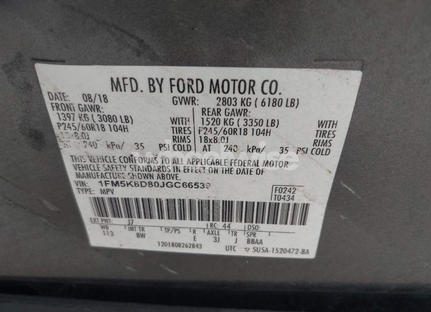 Photo 9 of 2018 Ford Explorer XLT (VIN 1FM5K8D80JGC66539)