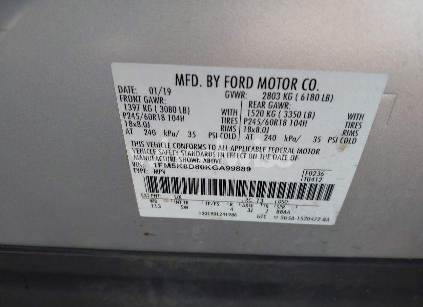 Photo 9 of 2019 Ford Explorer XLT (VIN 1FM5K8D80KGA99889)