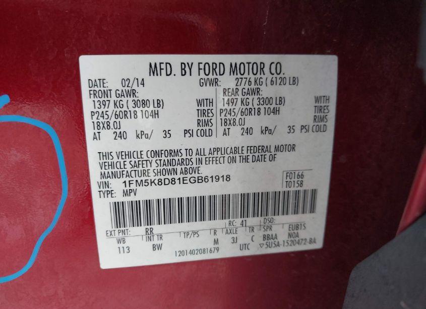 Photo 9 of 2014 Ford Explorer XLT (VIN 1FM5K8D81EGB61918)