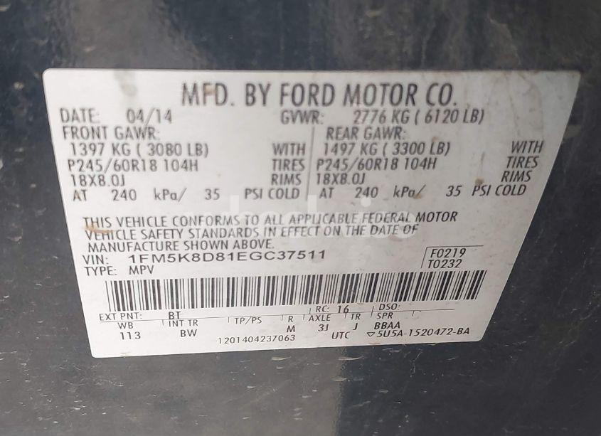 Photo 9 of 2014 Ford Explorer XLT (VIN 1FM5K8D81EGC37511)