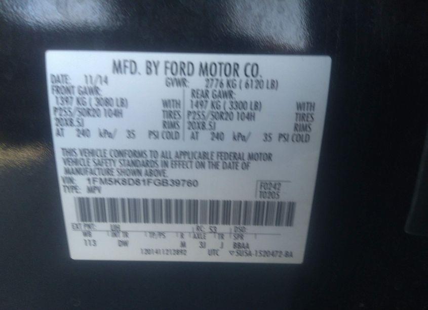 Photo 9 of 2015 Ford Explorer XLT (VIN 1FM5K8D81FGB39760)