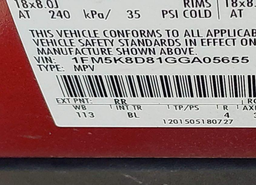 Photo 9 of 2016 Ford Explorer XLT (VIN 1FM5K8D81GGA05655)