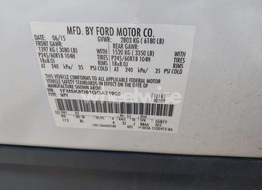 Photo 9 of 2016 Ford Explorer XLT (VIN 1FM5K8D81GGA21905)