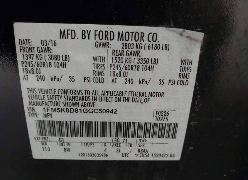 Photo 9 of 2016 Ford Explorer XLT (VIN 1FM5K8D81GGC50942)