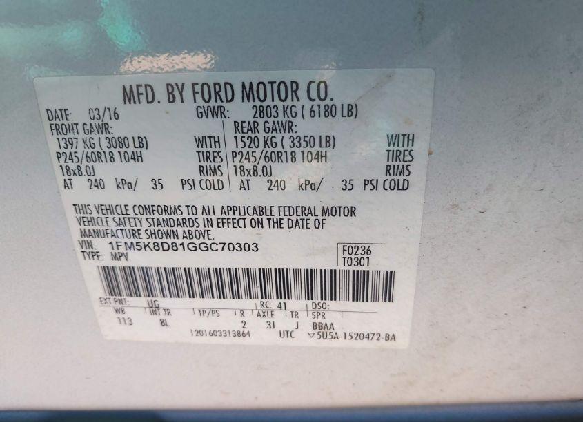 Photo 9 of 2016 Ford Explorer XLT (VIN 1FM5K8D81GGC70303)