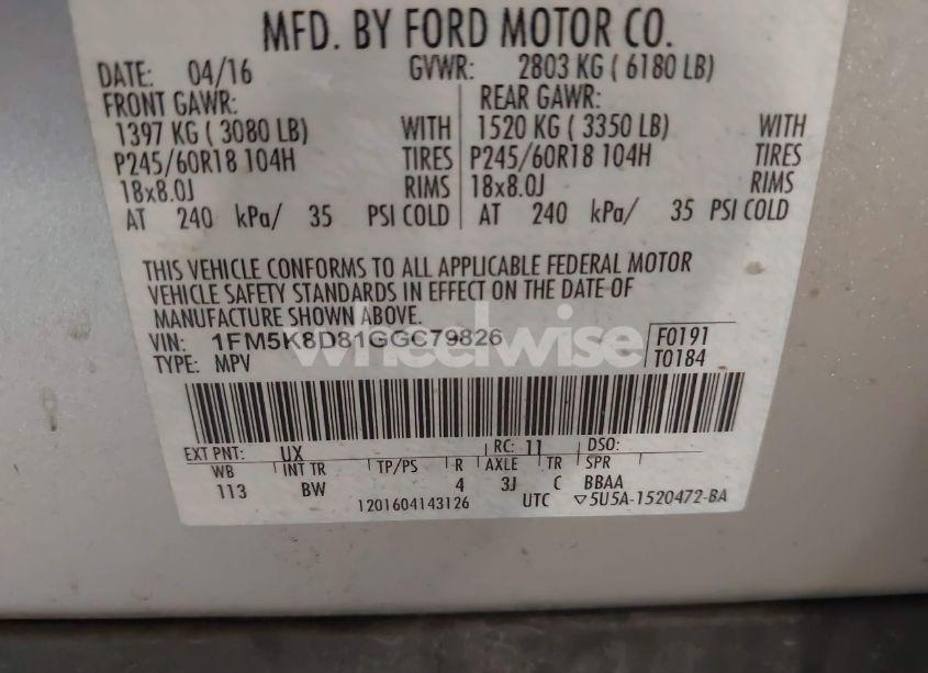 Photo 9 of 2016 Ford Explorer XLT (VIN 1FM5K8D81GGC79826)