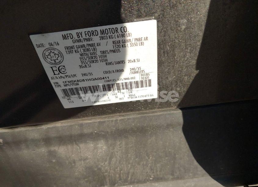 Photo 9 of 2017 Ford Explorer XLT (VIN 1FM5K8D81HGA00411)