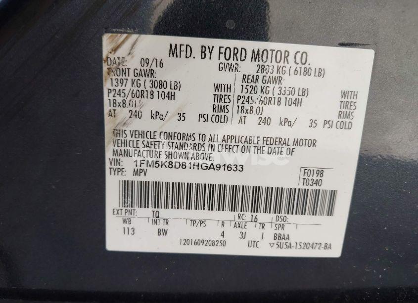 Photo 9 of 2017 Ford Explorer XLT (VIN 1FM5K8D81HGA91633)