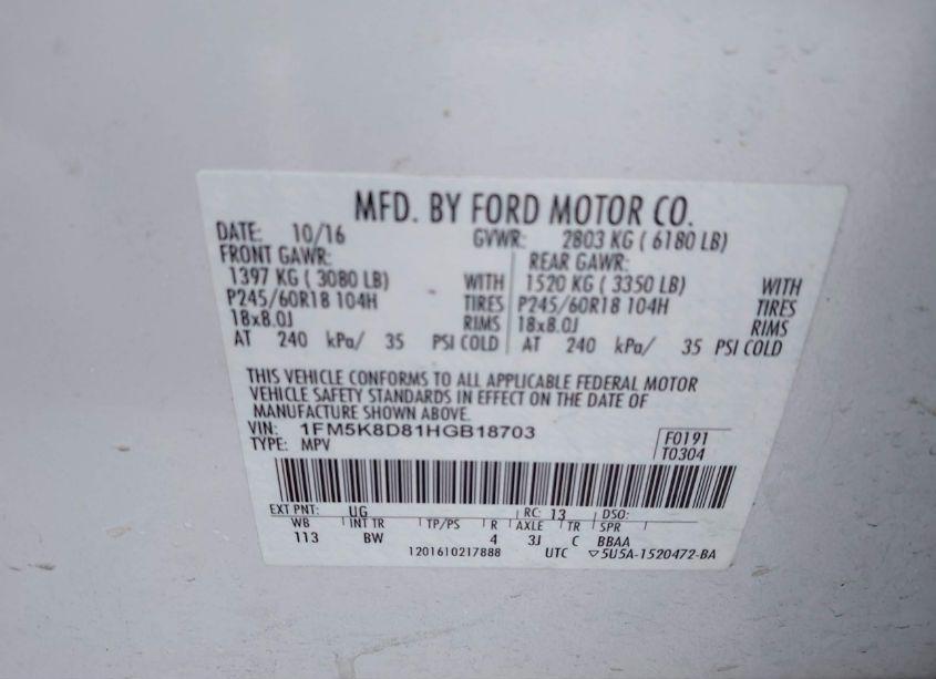 Photo 9 of 2017 Ford Explorer XLT (VIN 1FM5K8D81HGB18703)