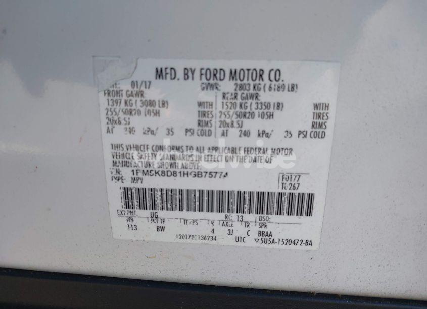 Photo 9 of 2017 Ford Explorer XLT (VIN 1FM5K8D81HGB75774)